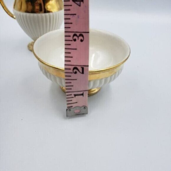 Vintage Royal Winton Grimwades Sugar Bowl & Creamer White Ribbed Golden Trim - Picture 15 of 16